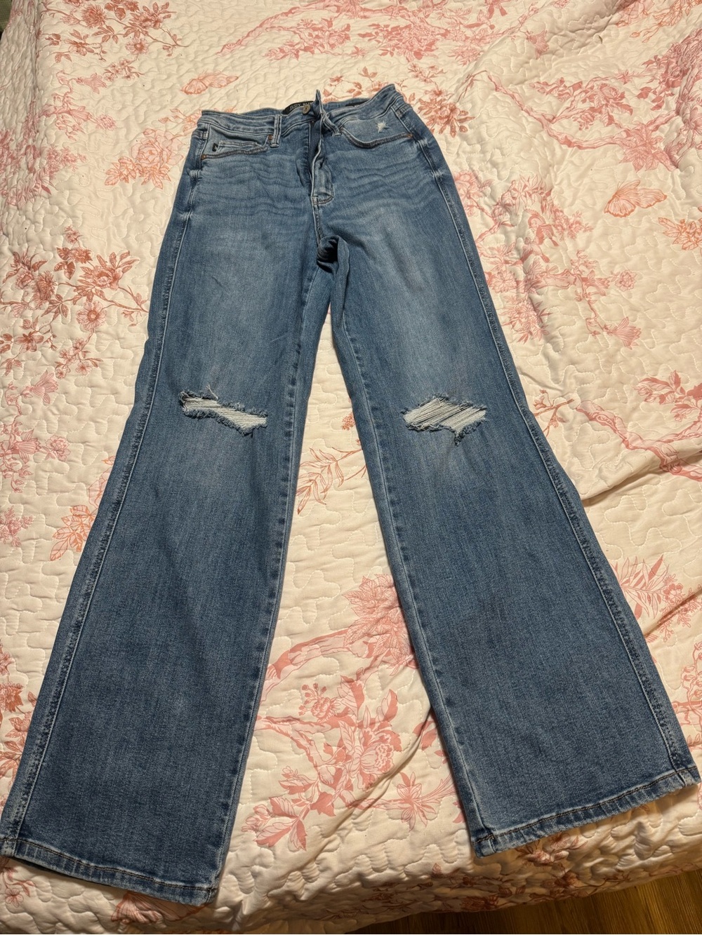 Women's High-Rise straight Distressed Jeans - Medium Blue size:9